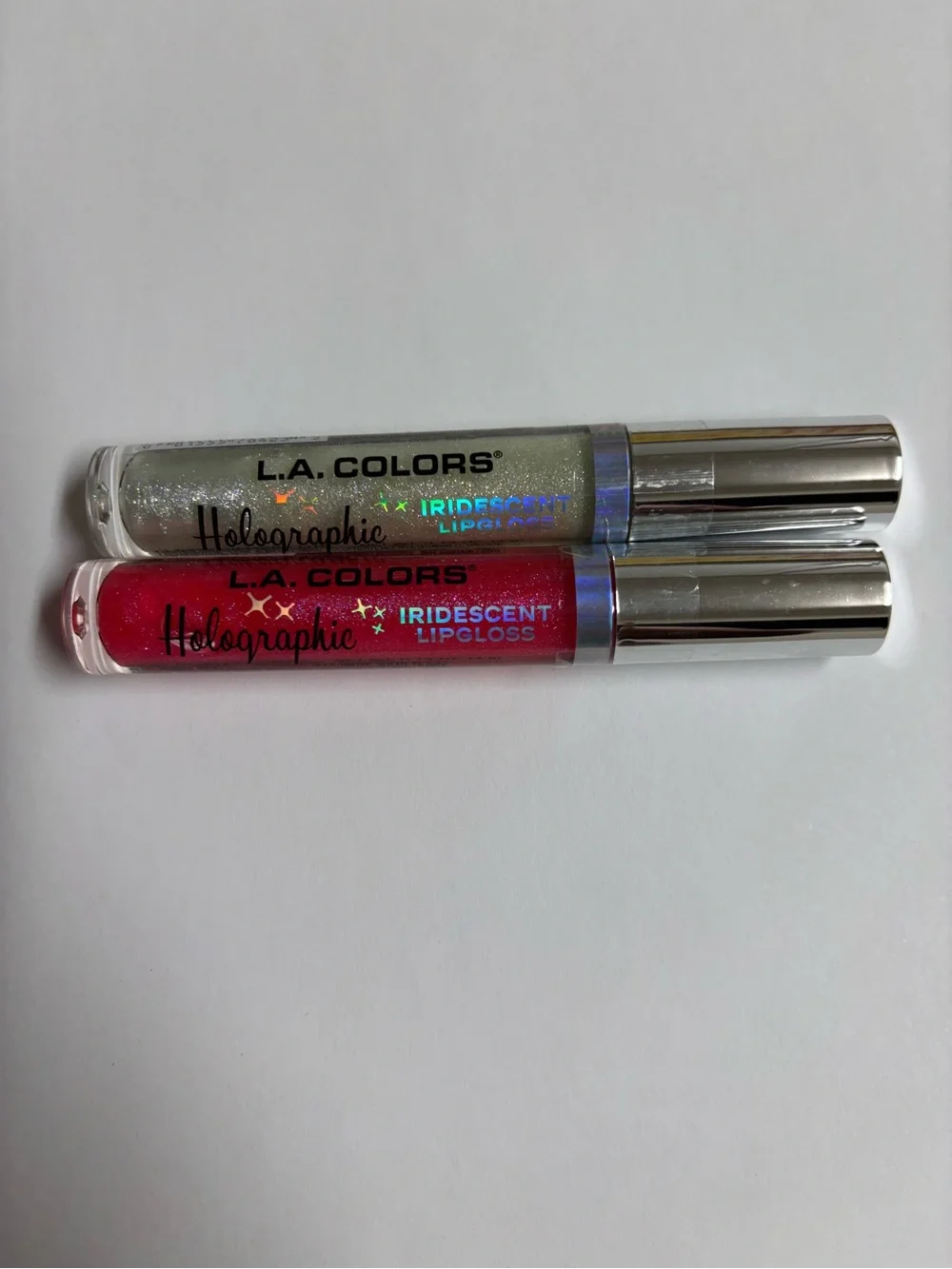 L.A. COLORS Holographic Iridescent Lip Gloss Duo - Clear & Hot Pink